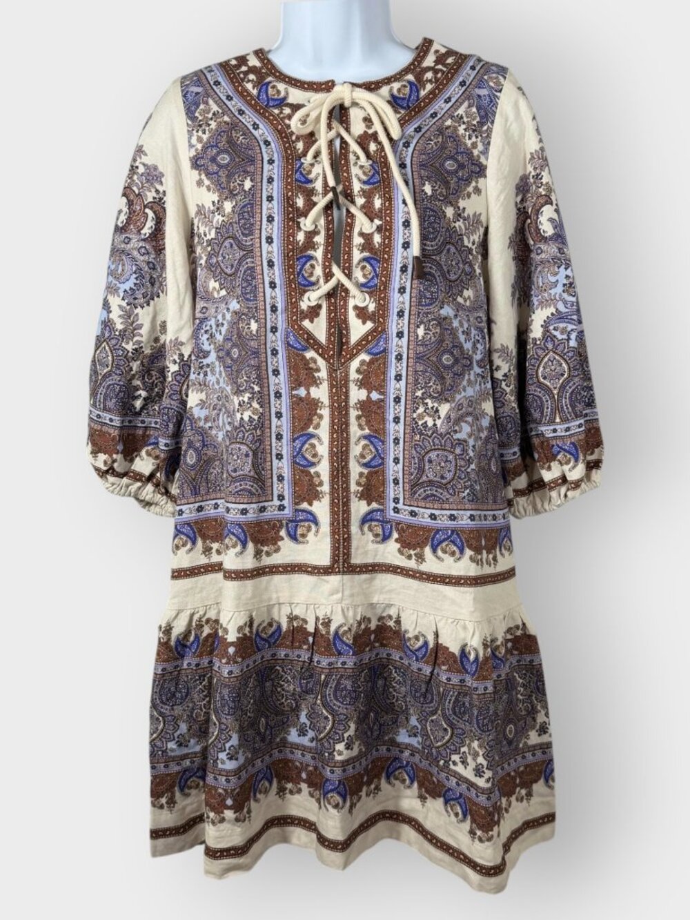 House of Harlow Paisley Mini Dress | XS | Linen Blend | Boho Indie Eclectic